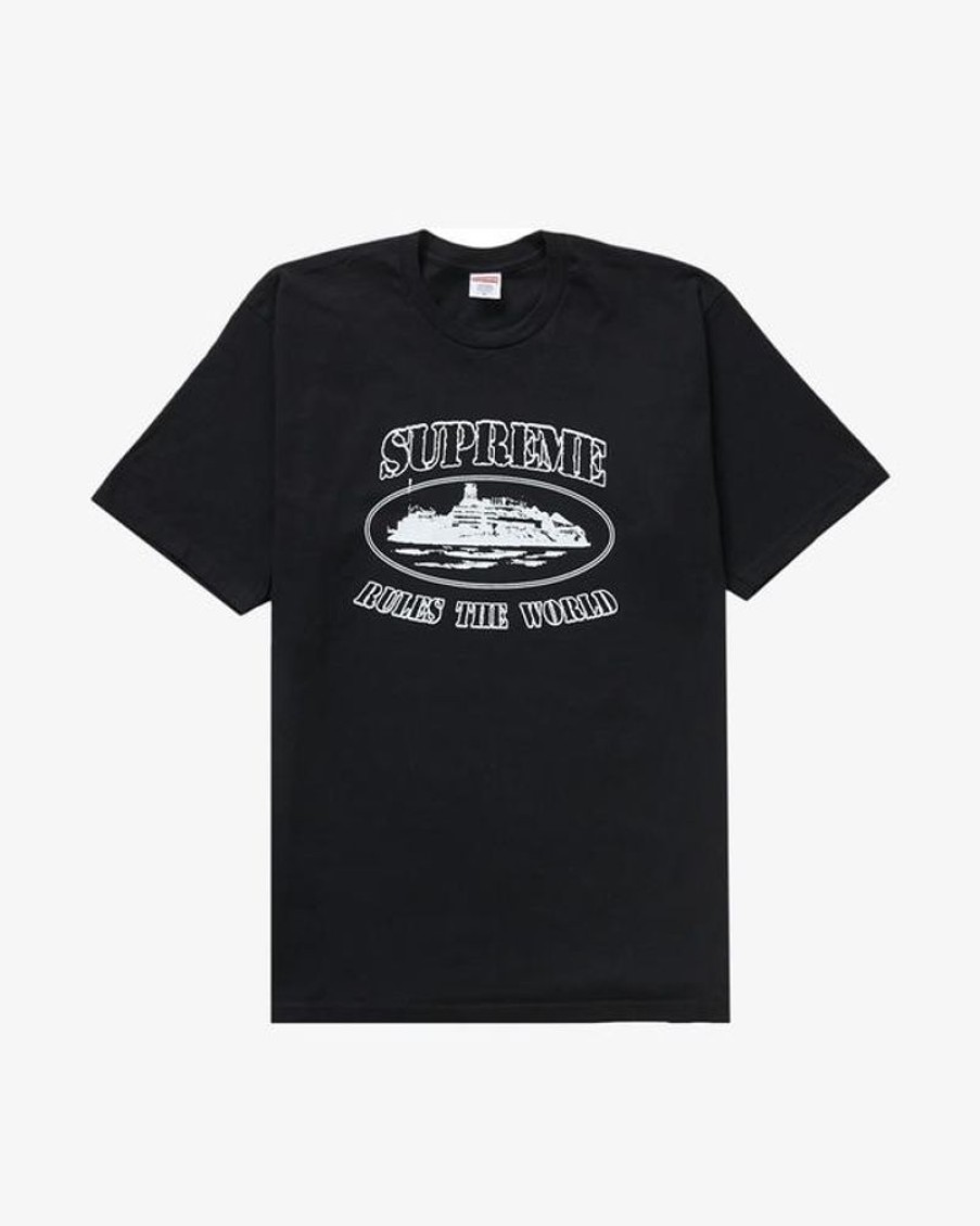 Secret Sneaker Store Online Supreme X Corteiz Fw23 Rules The World Black Tee | Streetwear