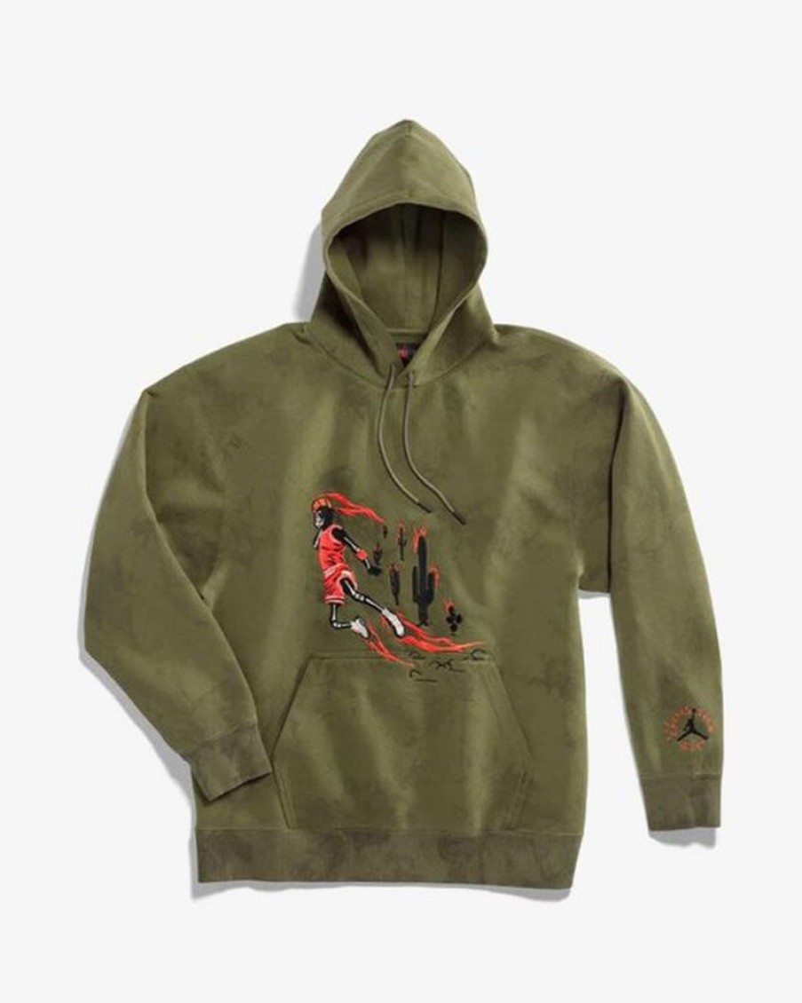 Secret Sneaker Store Online Travis Scott Jordan Washed Suede Hoodie Olive | Streetwear