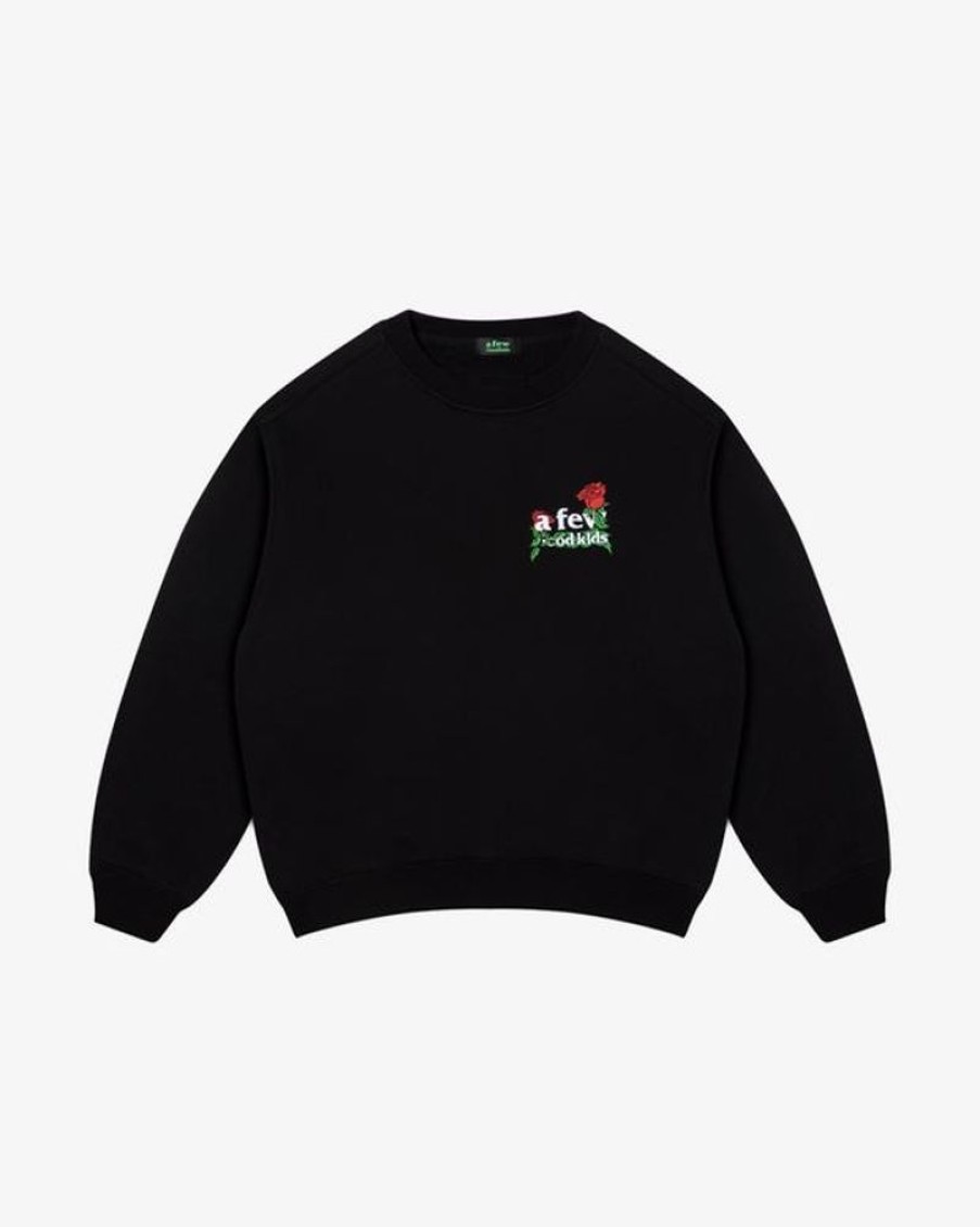 Secret Sneaker Store Online A Few Good Kids Fw22 Floral Embroidered Black Crewneck (New) | Streetwear
