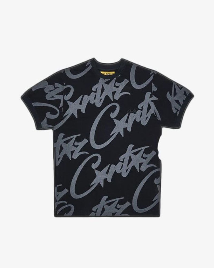 Secret Sneaker Store Online Corteiz Fw22 Allstarz Allover Black Tee | Streetwear