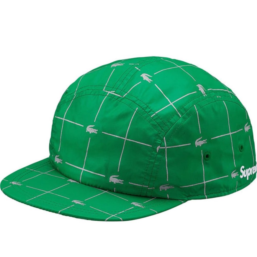 Secret Sneaker Store Online Supreme X Lacoste Ss18 Reflective Grid Nylon Green Camp Cap - | Caps