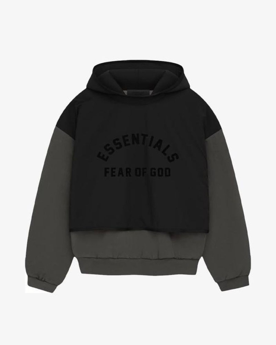 Secret Sneaker Store Online Fog Essentials Fw24 Nylon Fleece Layered Hoodie Off Black / Jet Black | Hoodies