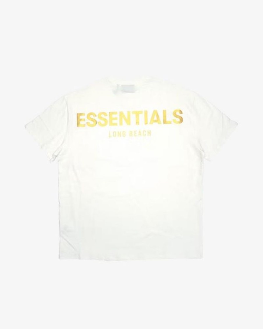 Secret Sneaker Store Online Fog Essentials Long Beach Exclusive Gold Reflective Logo White Tee | Tees